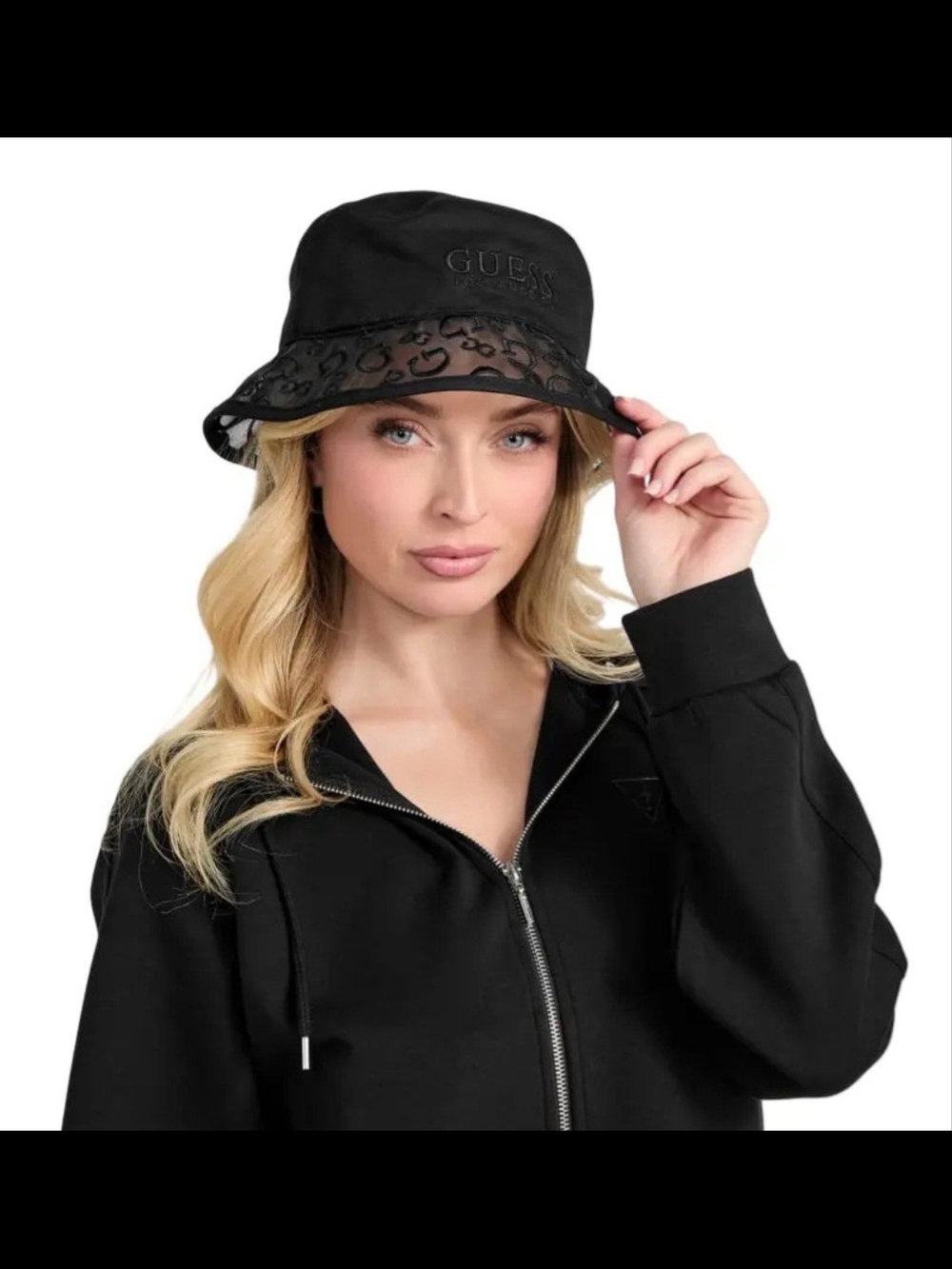 Guess Black Embroidered Logo Bucket Hat